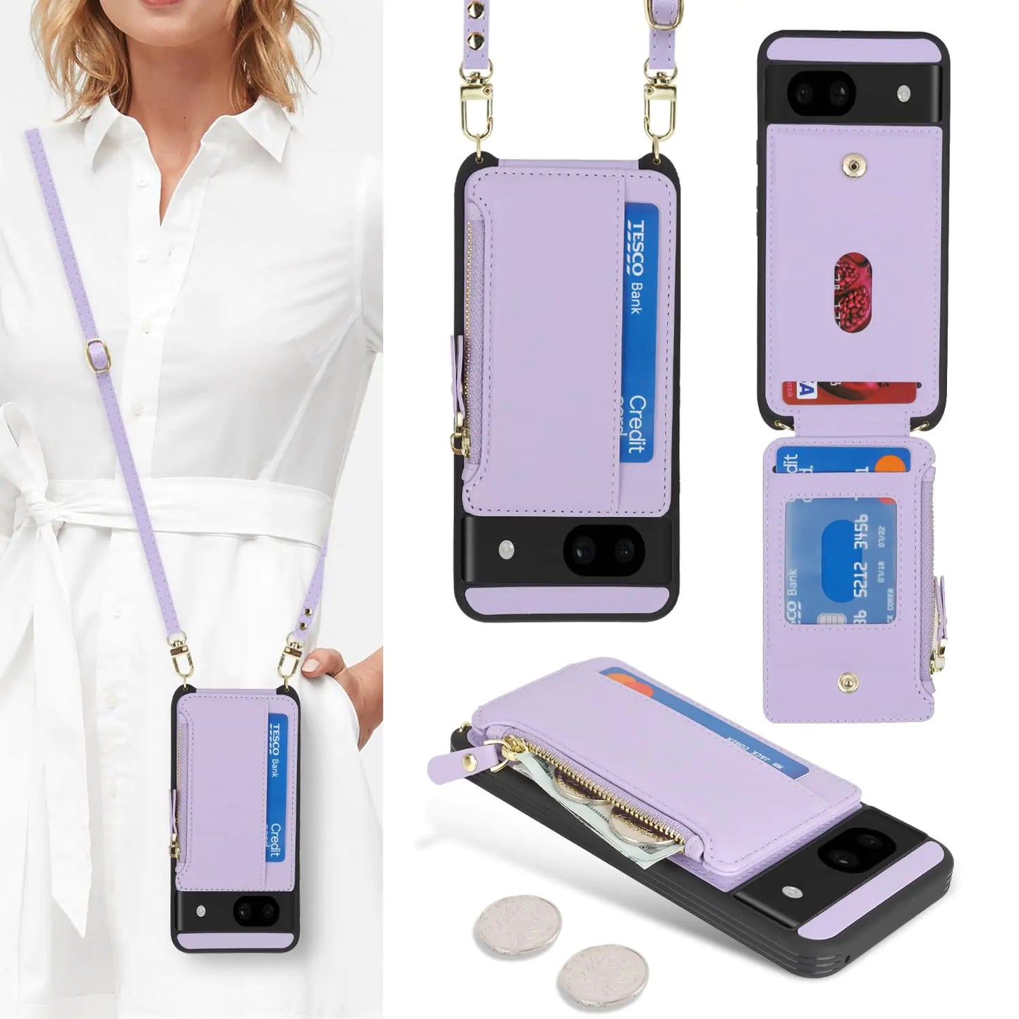 Cavor for Google Pixel 6 Case Wallet,Phone Case for Pixel 6 Crossbody Case with Strap,Pixel 6 Wallet Case for Women,Leather Zipper Pocket Card Holder Case-Leopard Black