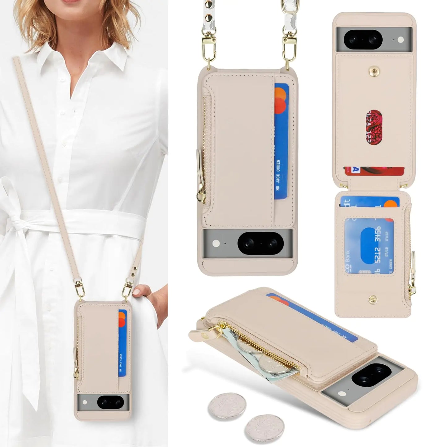 Cavor for Google Pixel 6 Case Wallet,Phone Case for Pixel 6 Crossbody Case with Strap,Pixel 6 Wallet Case for Women,Leather Zipper Pocket Card Holder Case-Leopard Black